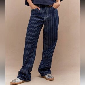 Missguided Navy Pinstripe Flare Jeans